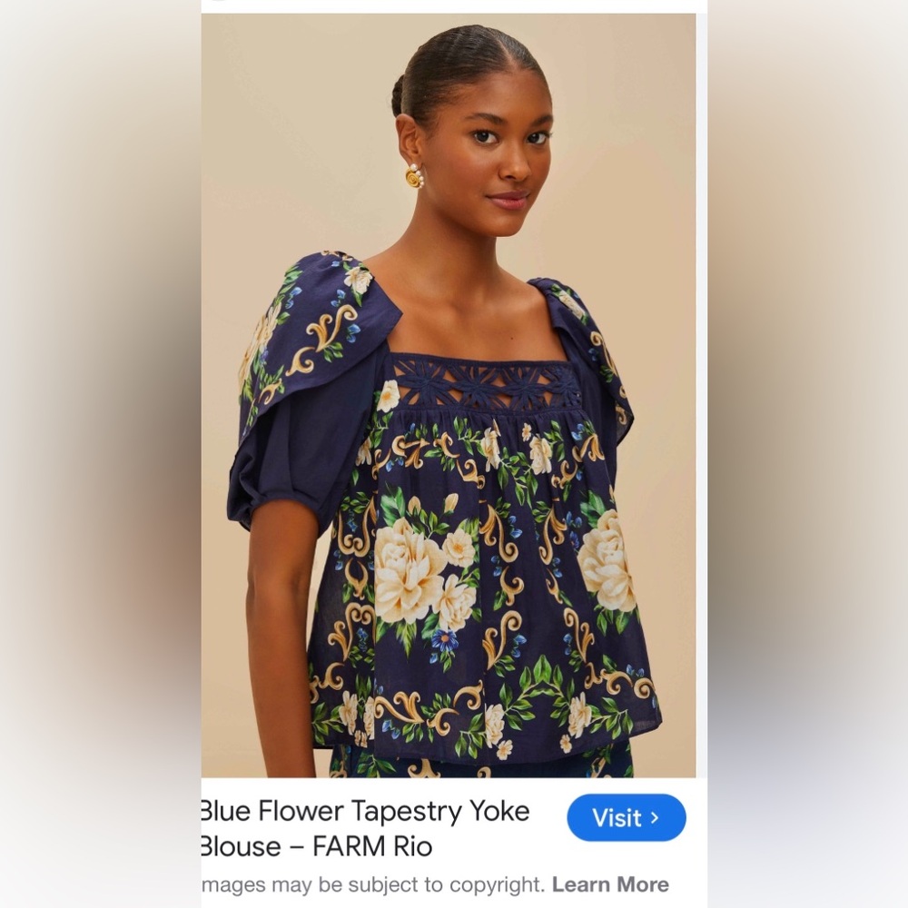 FARM Rio Blue Floral Women's Top NWT